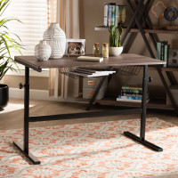 Baxton Studio LY-N0747-Desk Anisa Modern and Industrial Walnut Finished Wood and Black Metal Height Adjustable Desk
